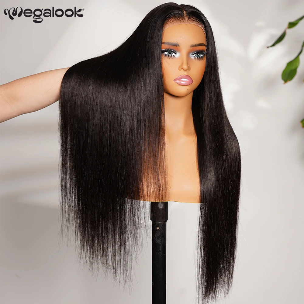 

Megalook 13x6 Glueless Human Hair Wigs Bone Straight Lace Frontal Wigs for Women Pre Plucked Bleached Knots