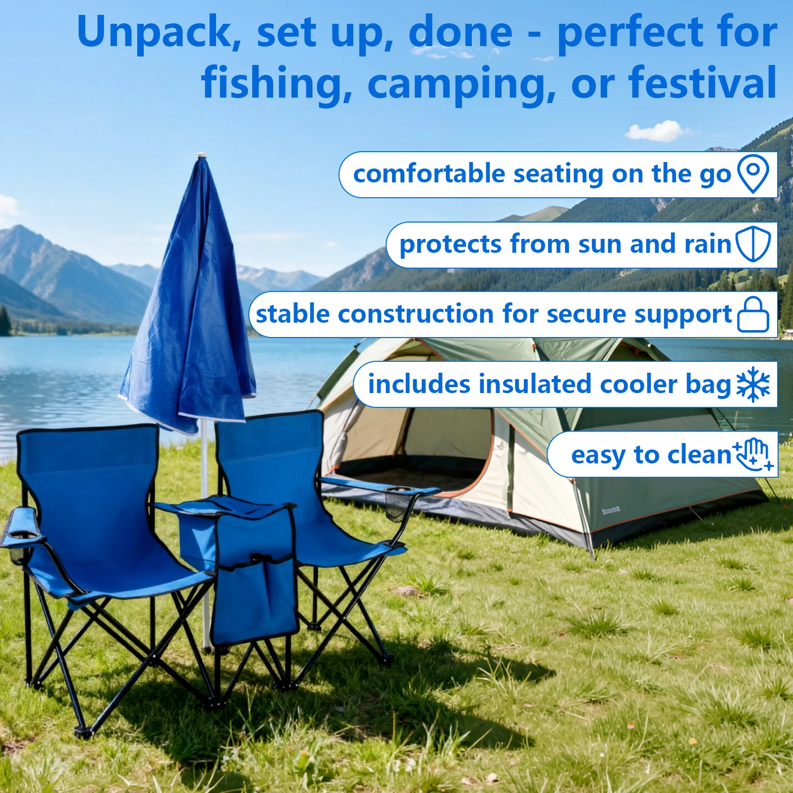 Obrázek 4: Skládací dvojitý kemping židle s baldachýn 270kg schopnost nakládat s 2nz pohár držáky & strana stůl pro outdoorové lounging partnera pro pláž obora