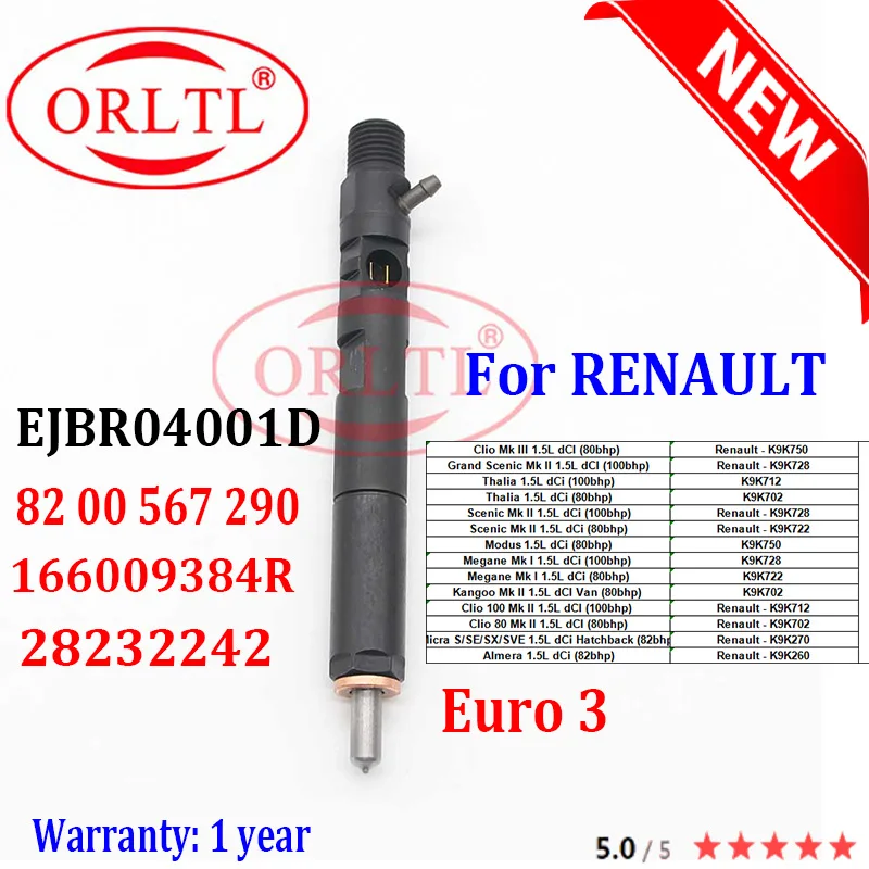 ORLTL EJBR04001D 28232242 166009384R Common Rail Injector R04001D for RENAULT NSSAN K9K750 K9K728 K9K712 K9K702