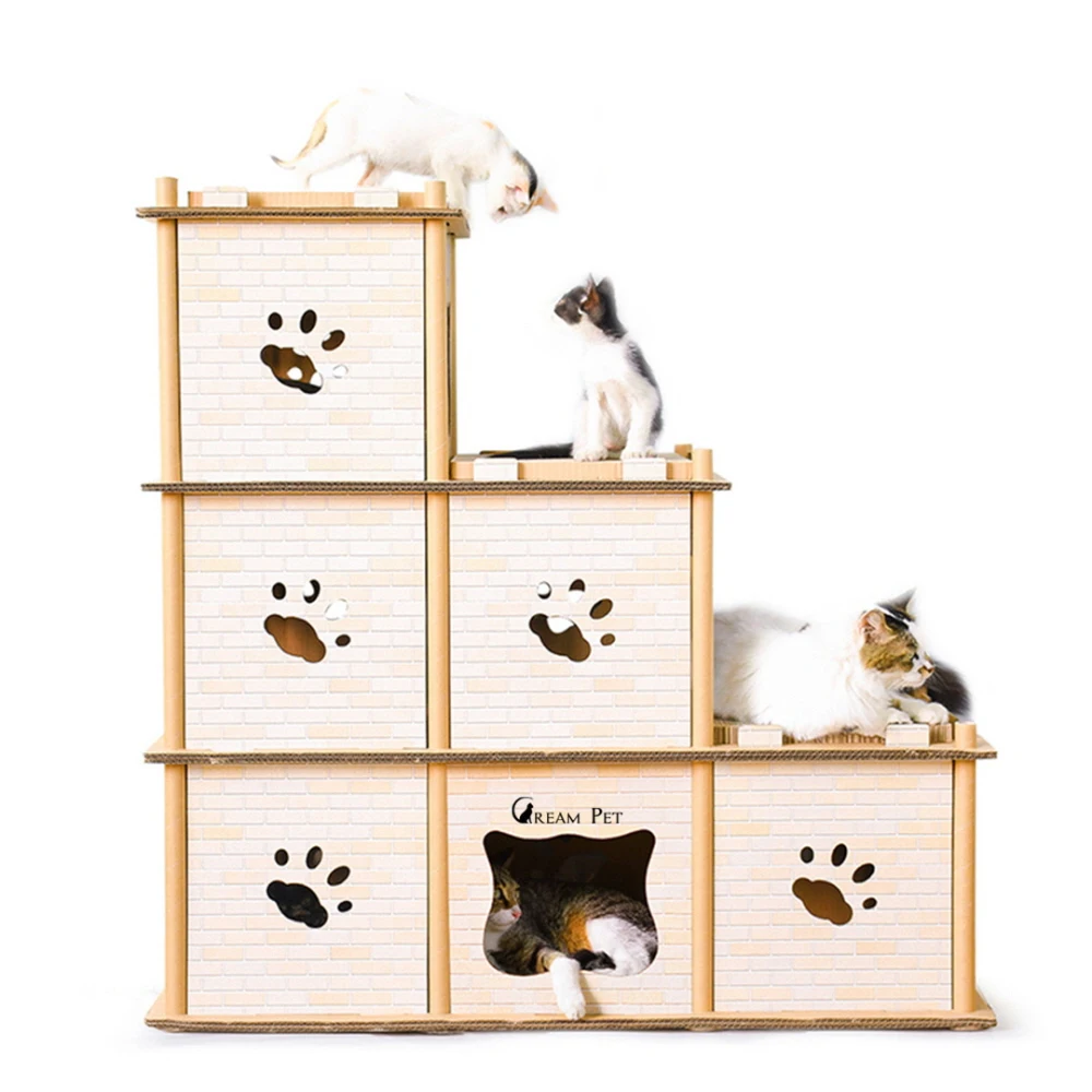 Creme Pet Cat Tower Breathtaking Scrap 3-layer 6-layer DIY Cat House Small Cat Tower Cat Tunnel Box Cardboard Mini Cat tower cat stairs can be refillable scratch