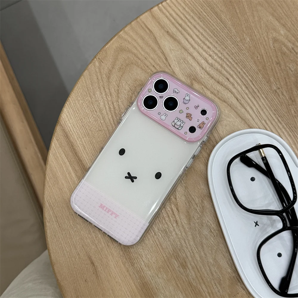 Image of Koreanische Ins Miffy Kaninchen Niedliche Handyhülle für iPhone 15 Pro 16 17 Pro 16 Pro Max 17 Max Cover Kariertes Bären-Cartoon Stoßfeste Hülle