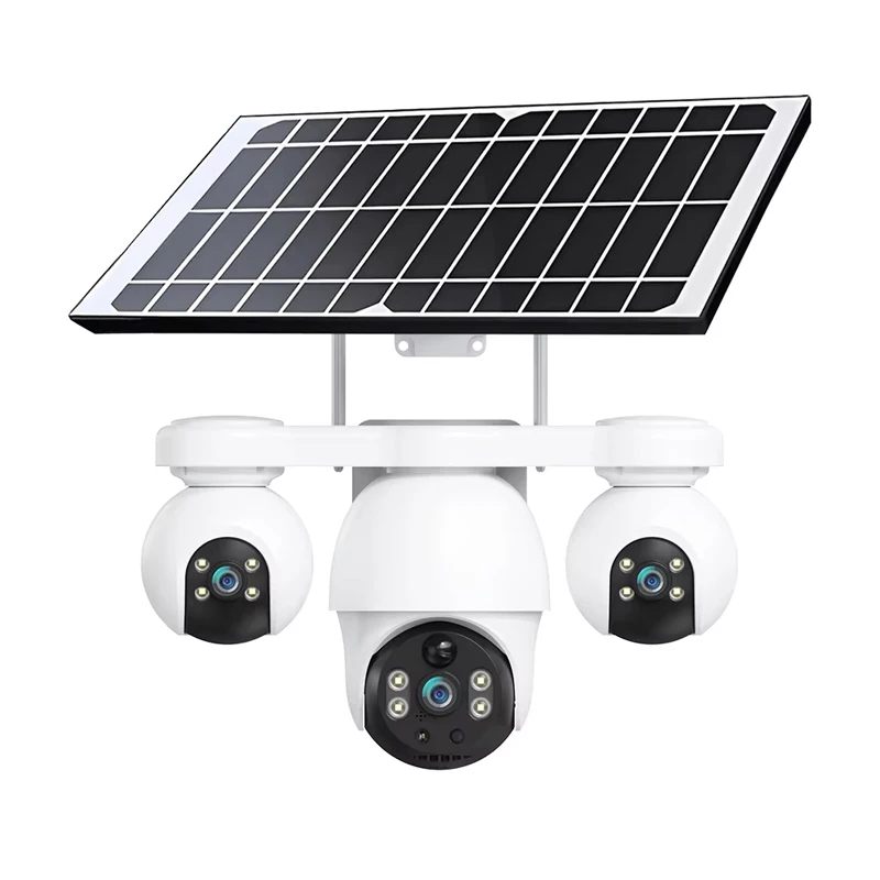 Cámara PTZ Solar WiFi de 8MP para Exteriores, 3 Ángulos de Visión, Alarma de Movimiento, Audio Bidireccional, Cámara de Vigilancia de