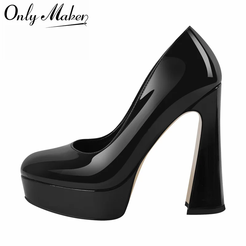

Onlymaker женские туфли-лодочки из лакированной кожи с круглым носком на высоком каблуке большого размера без шнуровки офисное платье на шпильке классические туфли-лодочки на каблуке
