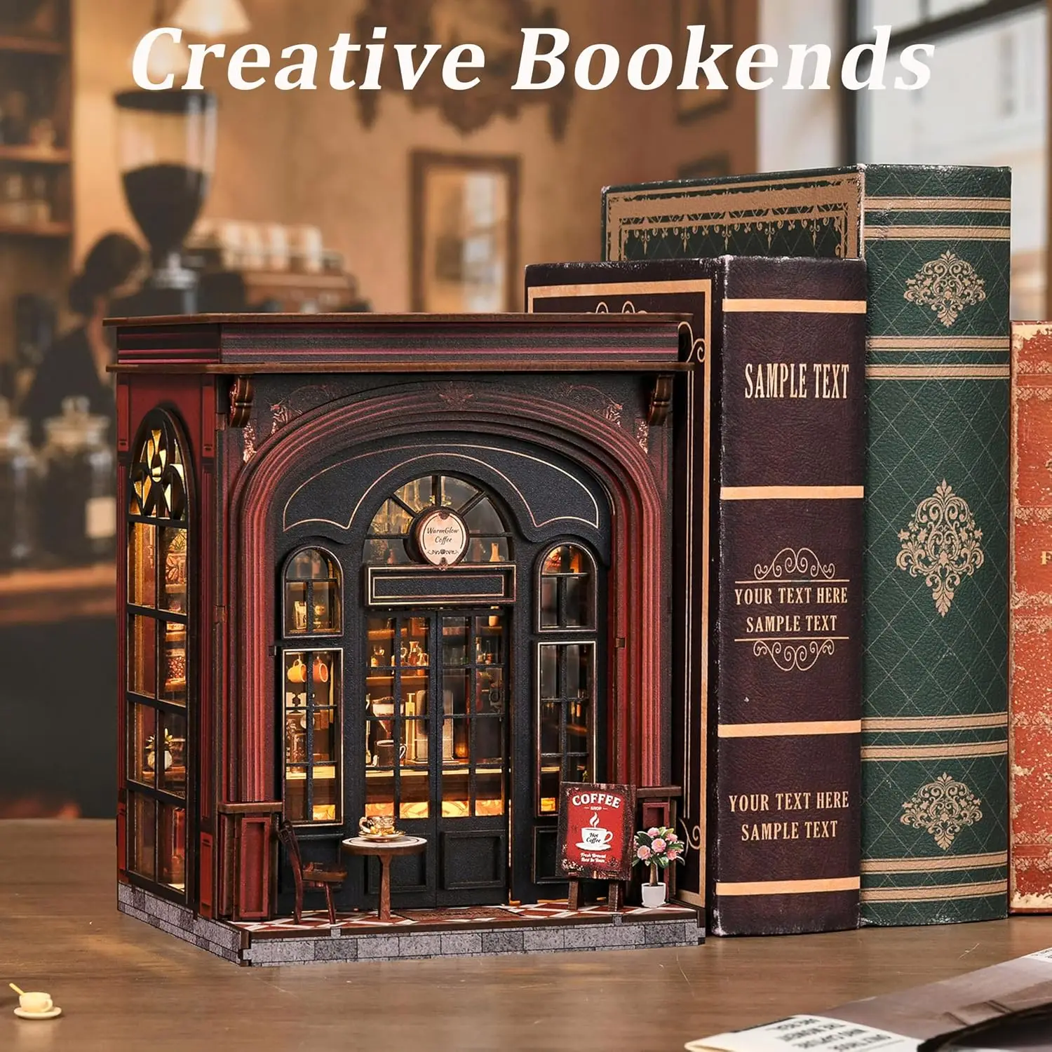DIY Miniature Cafe bookends Tiny Craft The Coffee Corner book nook kit Dollhouse Home Decoration for BookLovers