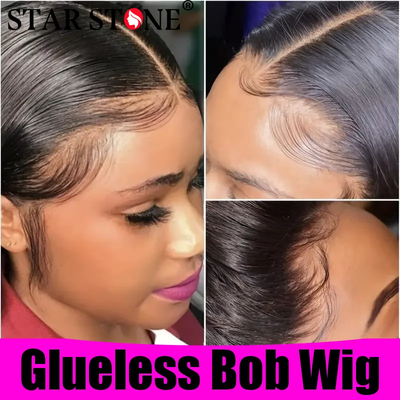 

Glueless Wig Human Hair Ready To Wear Straight Bob Wig For Black Women HD Transparent 6X4 4X4 Lace Closure Wigs Human Baby Hair