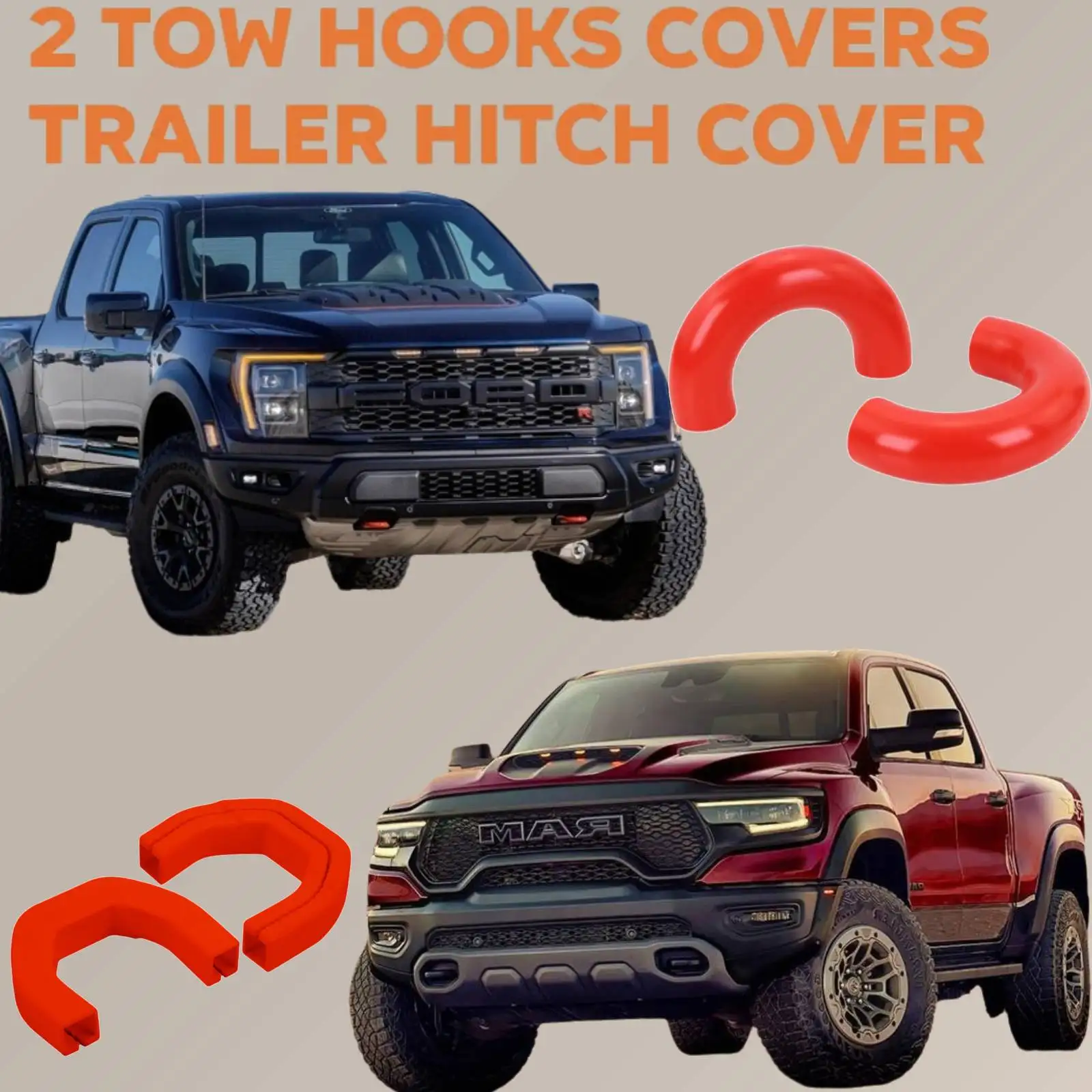 2 Stück Abschlepphaken-Abdeckungen, Abschlepphaken-Hülse, Ersatzteile aus Silikon für Ford F150 2004–2024, Dodge RAM 1500 2019–2024, Rot, Weiß, Blau