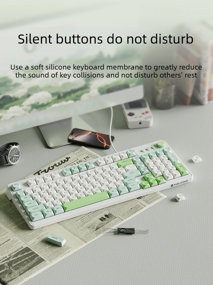 EWEADN G98 Gaming Keyboard RGB Rainbow Backlit USB Wired Silent Office Keyboard With Knob Gamer Ergonomic for Windows PC/Laptop