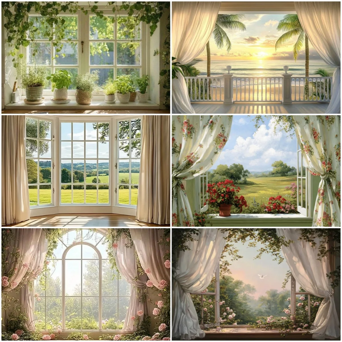 

Nature Scenery Windowsill Theme Backdrop Supplies Landscape Flower Forest Banner Adult Portrait Background Photography Prop