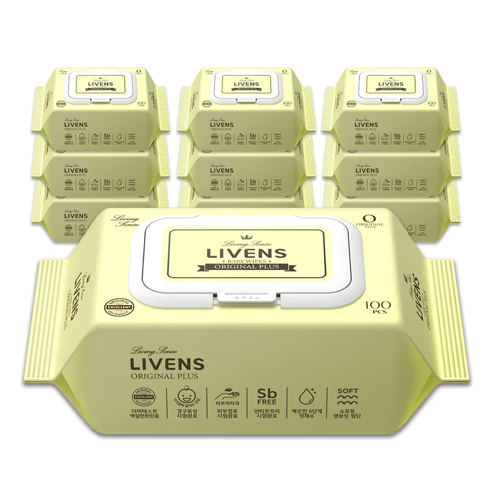 Livens Original Plus Tom Low-Stimated baby wipes embossed cap 100 packs 10 packs