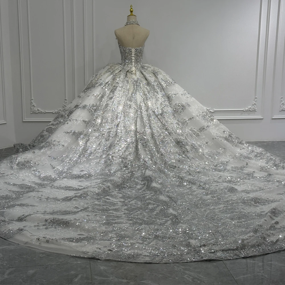 Luxury Silver Wedding Dress wi - Embroidery Organza ulasan dan harga