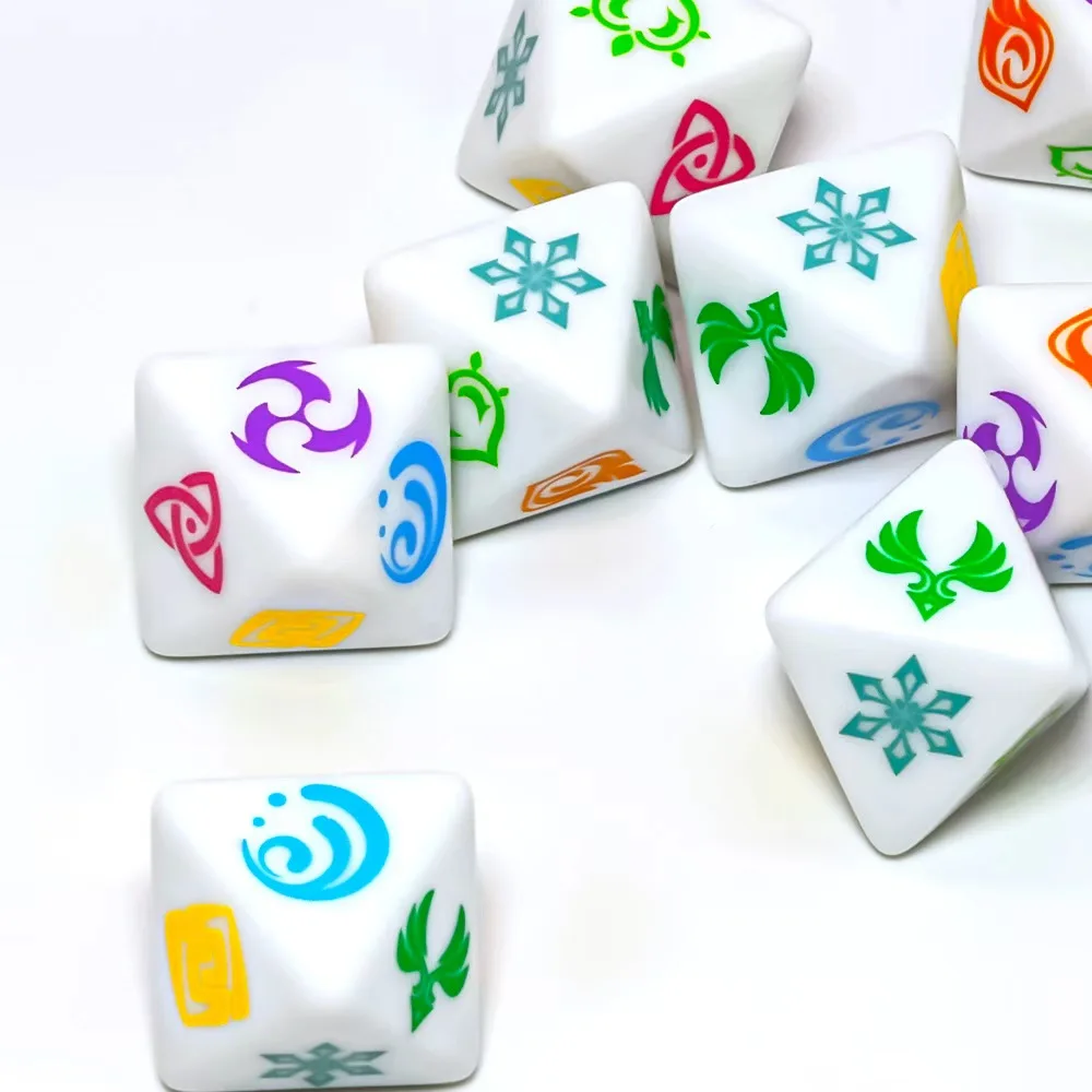 10pcs Magic Element Dice Set-White Polyhedral RPG Dice with Colorful Fantasy Symbols, DND Dice of Dungeons and Dragons, Desktop