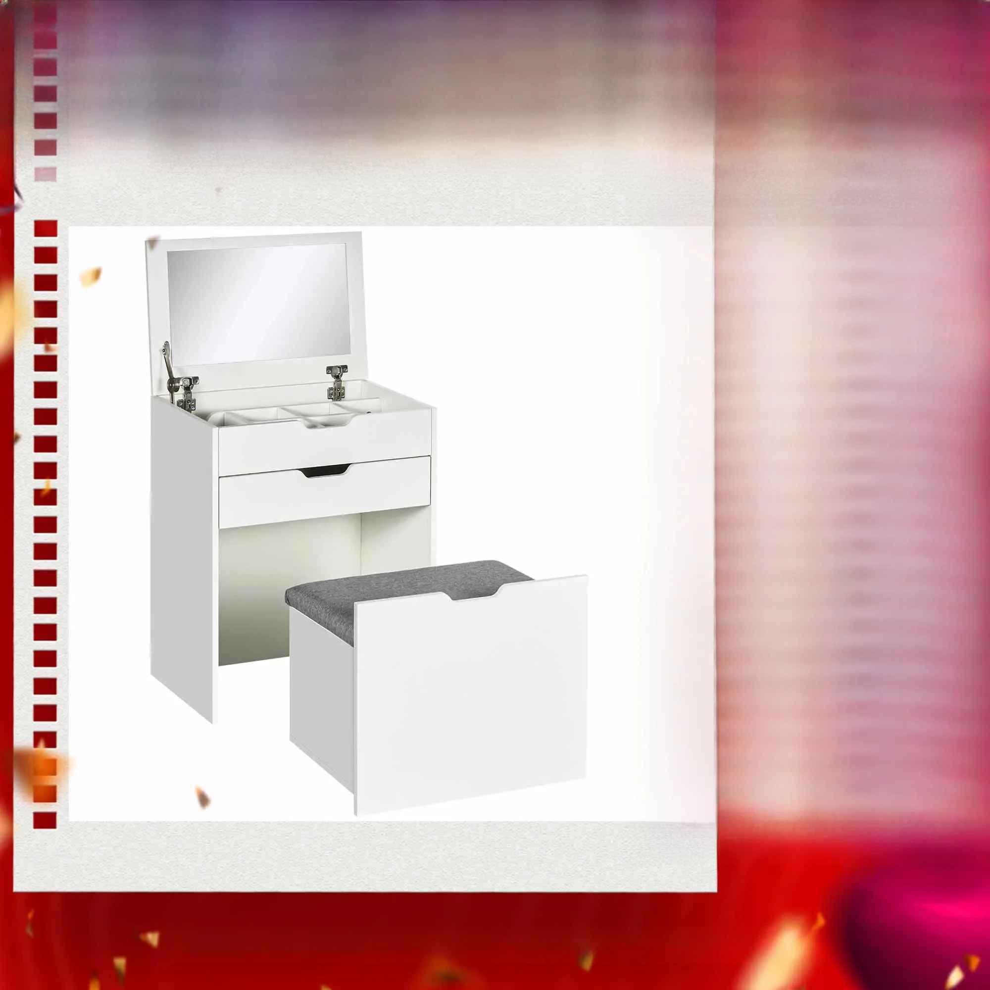 HOMCOM Dressing Table with Mirror and Stool, Vanity Table with Storage, White