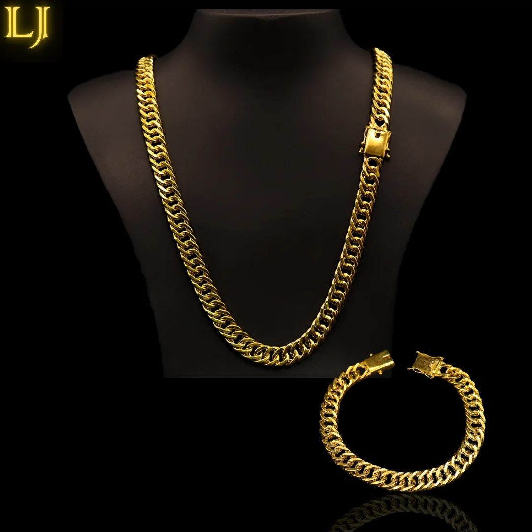 12MM Old Currency Chain + Bracelet Set®Eternal Guarantee in Color! Identical 18K Gold Nordic Gold