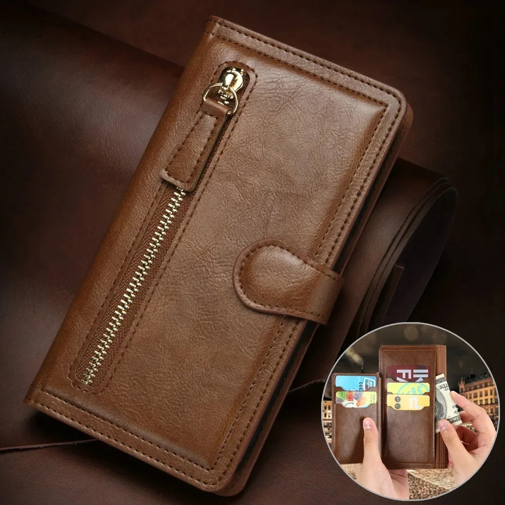 Skórzane etui z zamkiem błyskawicznym na karty do Samsung Galaxy A57 A37 A55 A35 A25 A15 A16 A36 A56 5G, etui typu flip, portfel, pokrowiec A17 A07 06 — zdjęcie produktu 7