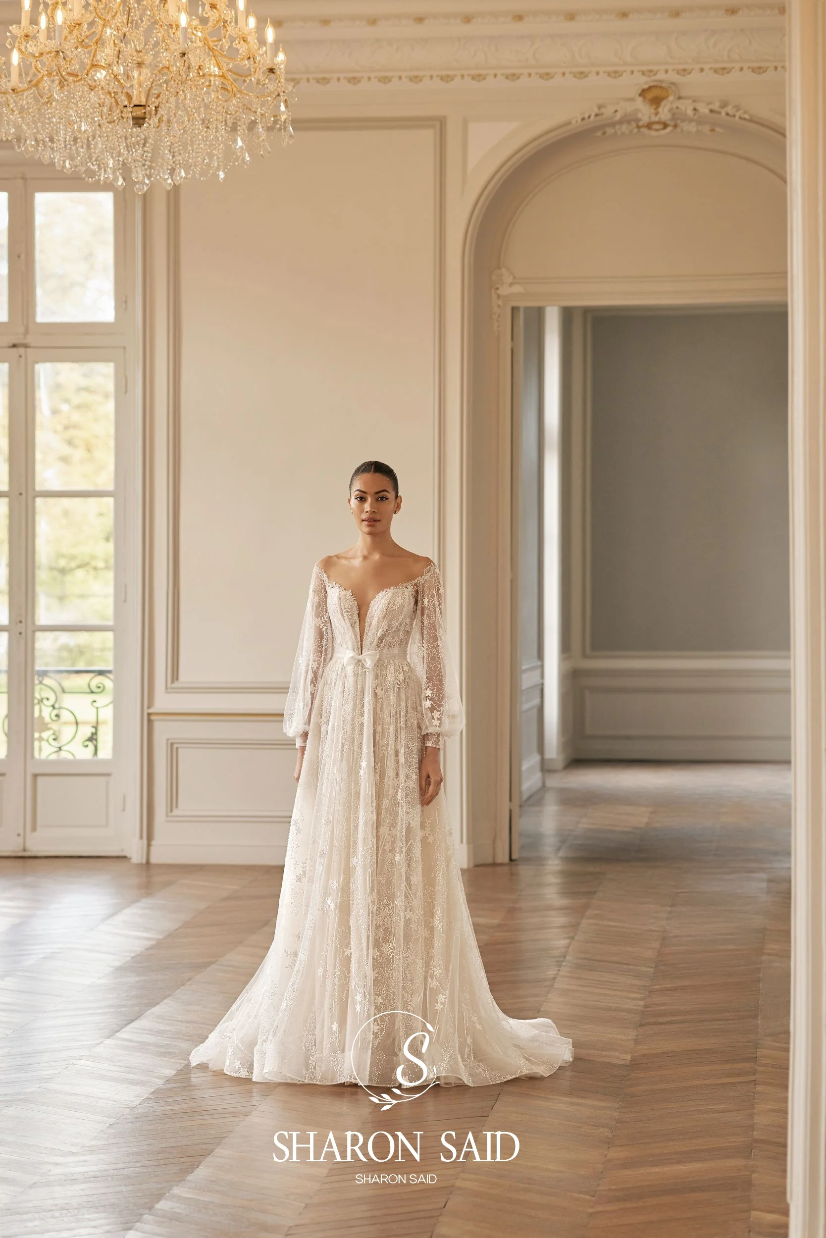 Sharon disse bohemia barco pescoço a linha fora vestido de casamento branco 2025 vintage manga longa varredura trem vestidos de noiva sw509 personalizado