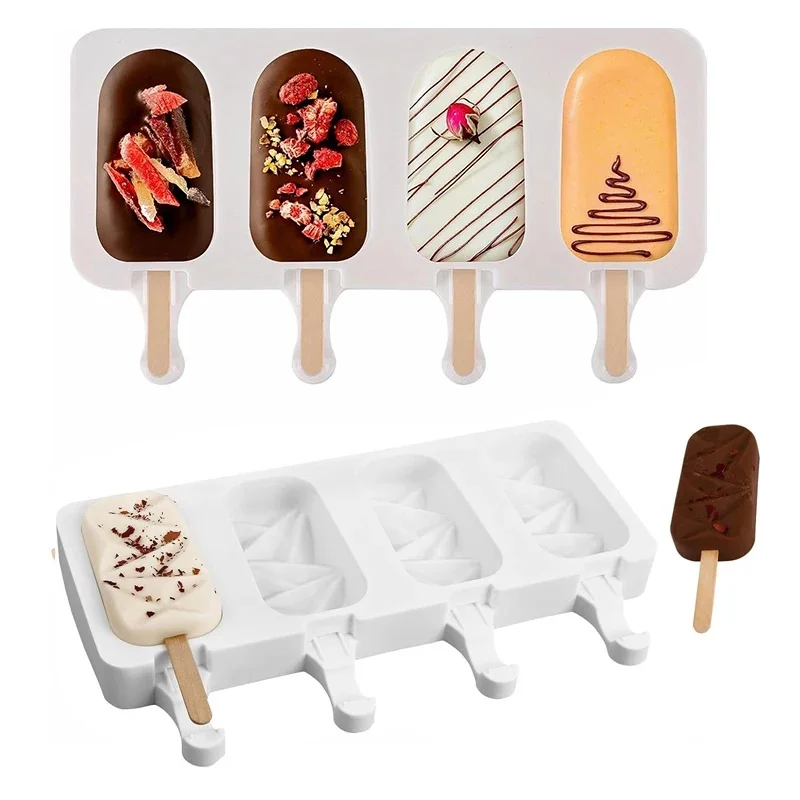 Moule à glace en Silicone pour Popsicles, diamant, crème glacée, gâteau en cœur fait maison, fabricant de gâteaux Pop, accessoires de cuisine, outils, bâton en bois