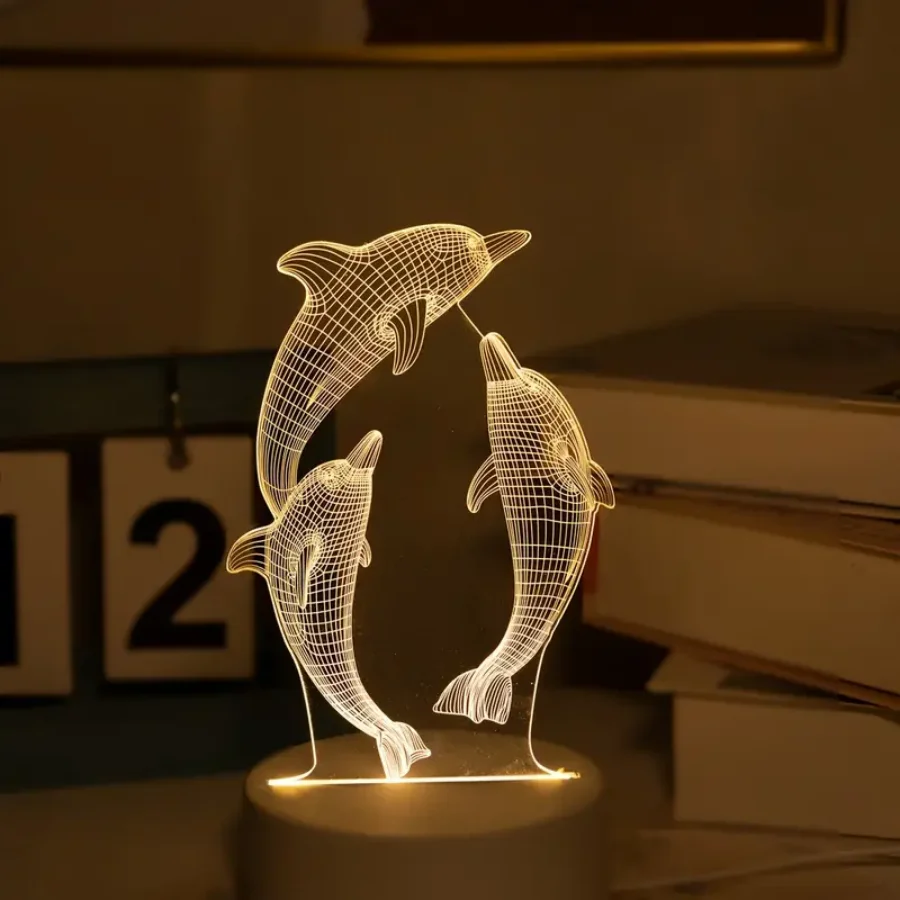 A 3D dolphin dancing night light, room living room table table atmosphere light, holiday gifts