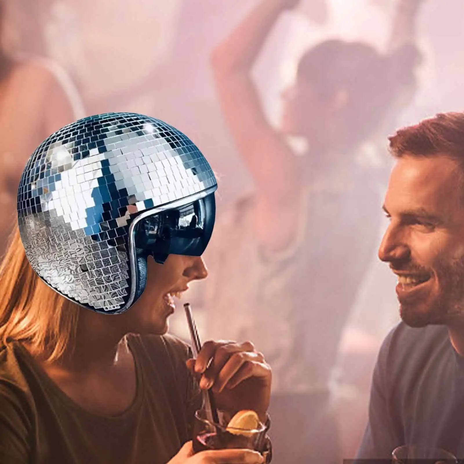 Classic Disco Ball Helmet Mirror Glitter Ball Helmets Hat Club Bar Party Full Glass Reflective Disco Shiny Hat for Costume Party