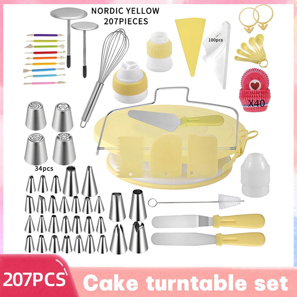 207PCS Cake Decorating Kit With 1 Egg Beater 3 Icing Scrapers 100 Disposable Decorating Bags 1 Curved/Straight Spatula Cupcake