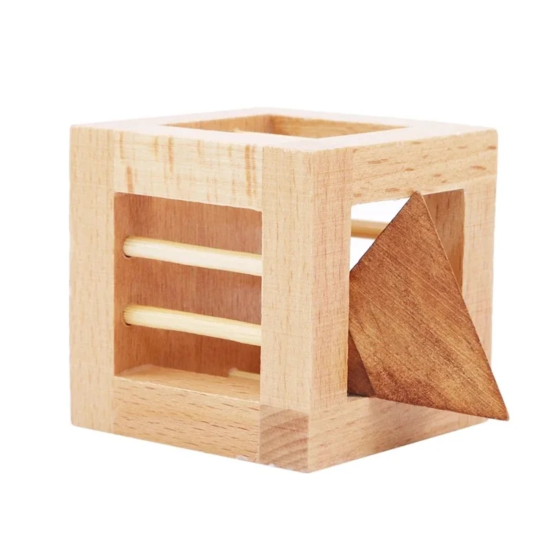Drewniane puzzle 3D odblokuj łamigłówki klatka na zewnątrz trójkąt Luban blokada edukacyjne zabawki intelektualne Juegos De Ingenio Y Logica — zdjęcie 2