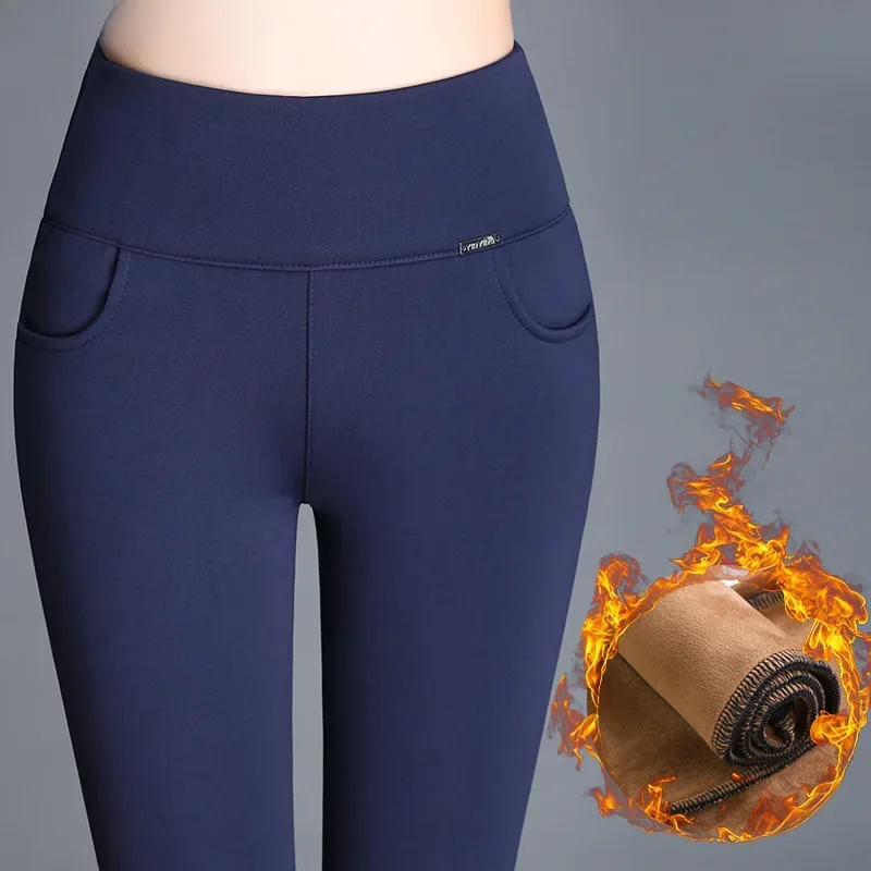 Legginsy 6XL Jesienno-zimowe aksamitne legginsy dla kobiet Wysoka talia Skinny Legging Długie spodnie damskie Ciepłe zimowe legginsy — zdjęcie 2