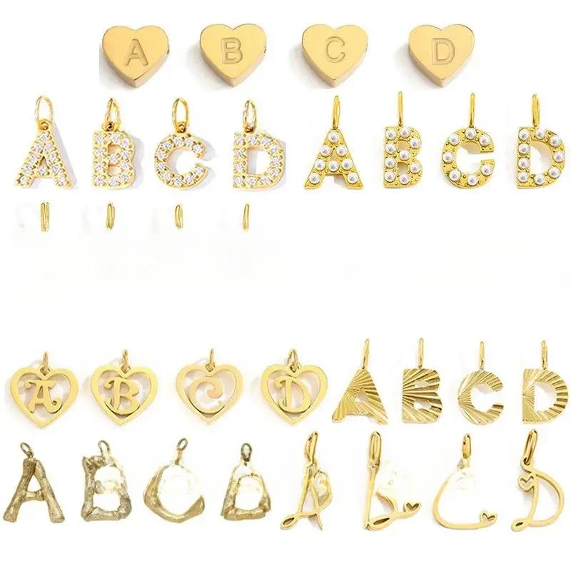 CARLIDANA 26-letters bedels set hart zirkoon parel eerste A-Z alfabet letter vergulde roestvrijstalen hangers voor doe-het-zelf - afbeelding 2