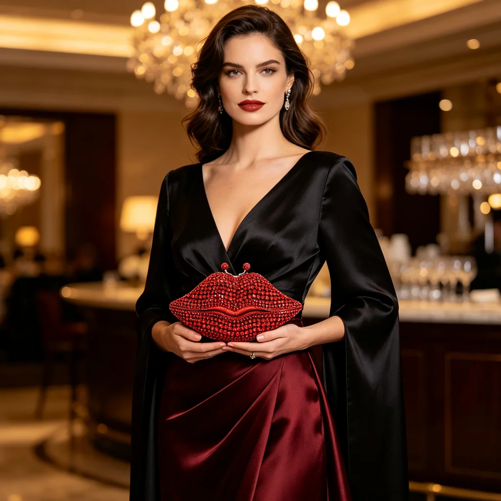 Fashion Lips Crystal Evening Bag for Women Novelty Rhinestone Clutch Purse Luxury Diamond Handbag for Party Prom
