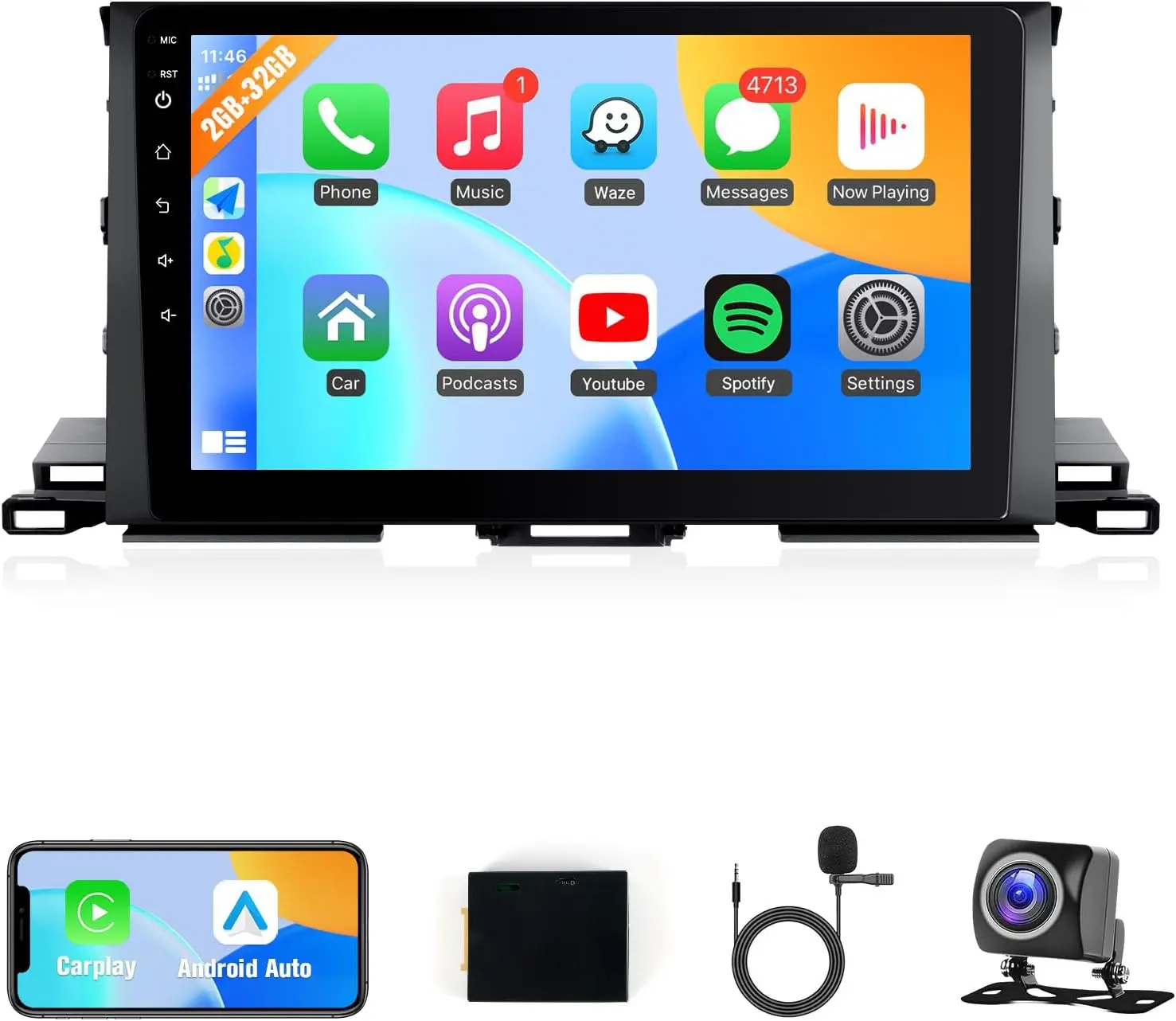 

10,1-дюймовый сенсорный экран IPS для радио Highlander 2014-2019 с камерой Carplay Android Auto Bluetooth GPS WiFi SWC + Can Bus