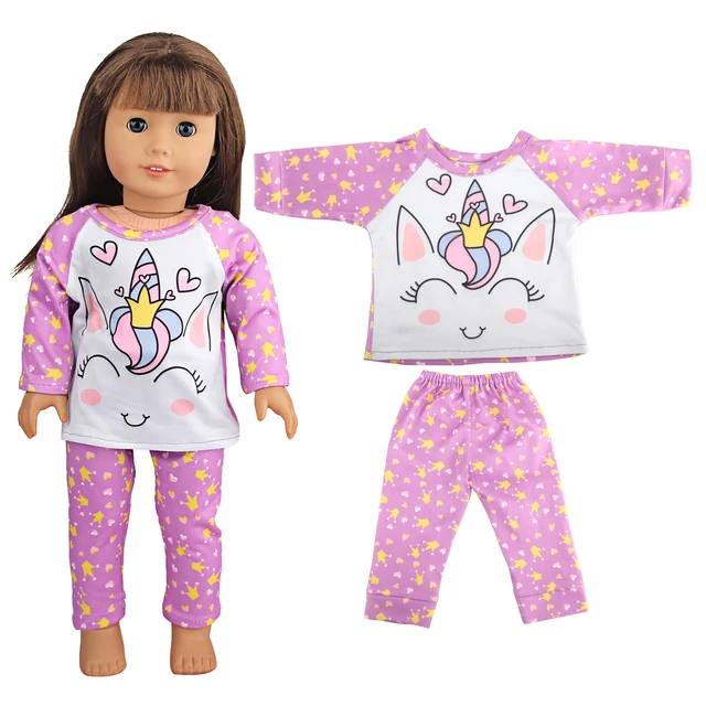 Doll Clothes Pajamas  For 43cm Baby New Born&American 18 Inch Girl Doll Unicorn Shark Cartoon Clothes Suit For Generation Doll 3