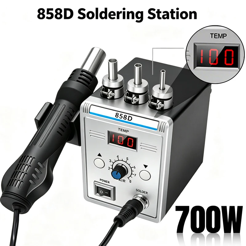 Pistola ad aria calda 220V 858D, stazione di saldatura BGA, pistola termica 700W, asciugacapelli per saldatura SMD SMT, strumento per riparazioni e saldature.