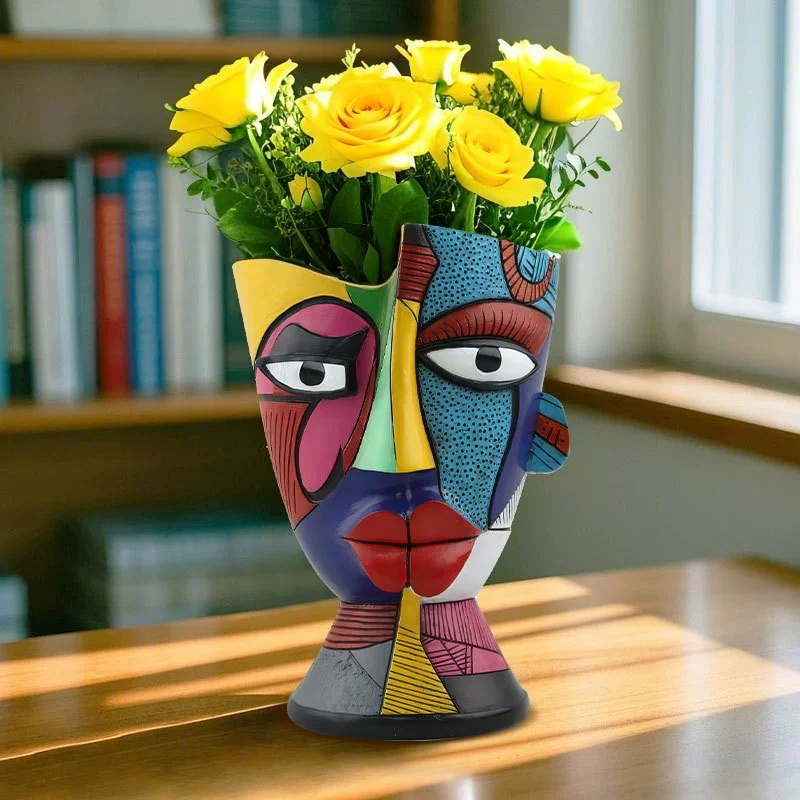 Abstract Human Face Head Vase Creative African Art Resin Flower Pot INS Style Home Decor Ornament Indoor Outdoor Plant Vase
