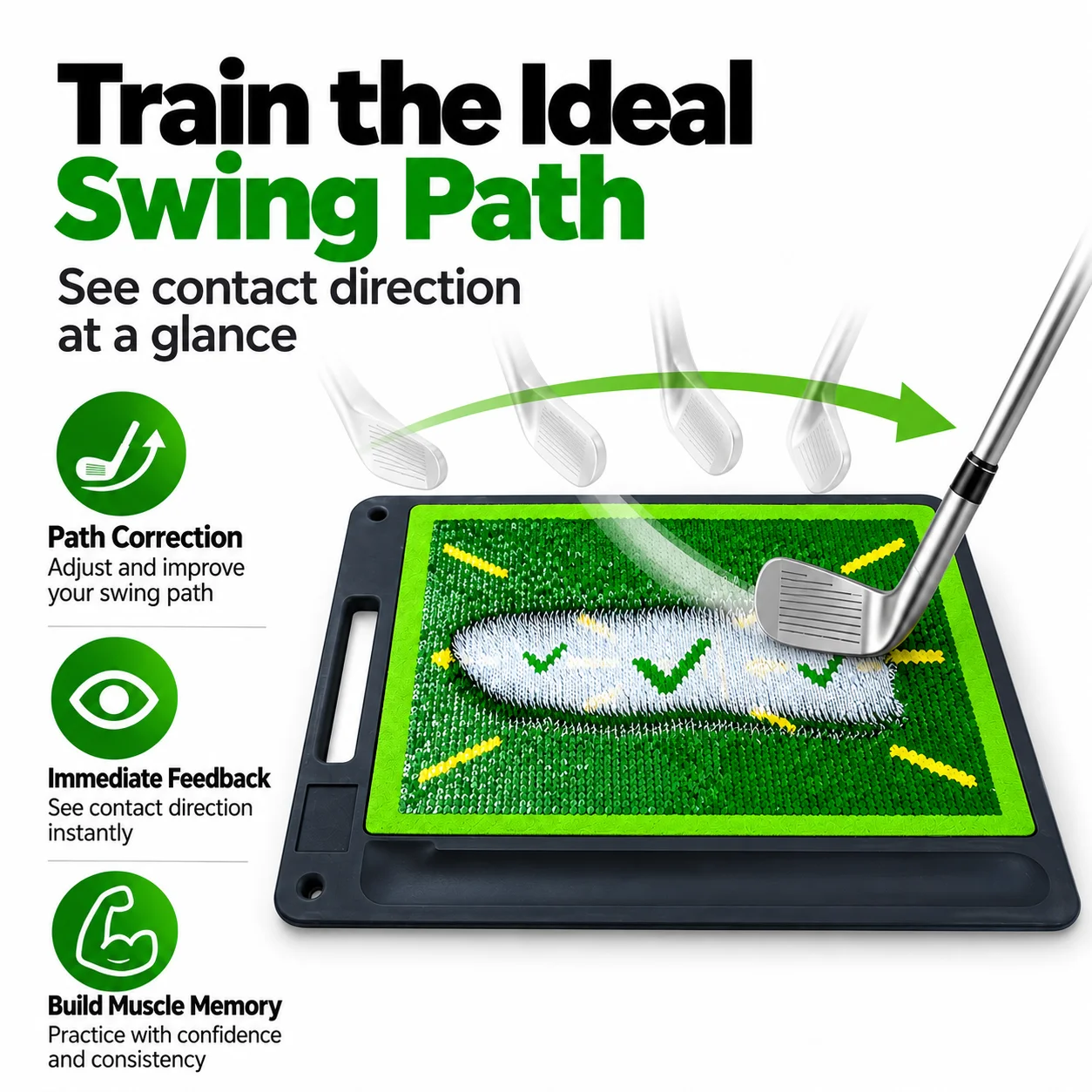 Golf Swing Path Feedback Mat with Rubber Base, Reversible Sequin Trace Surface, Portable Golf Training Aid for Indoor Outdoor Pr