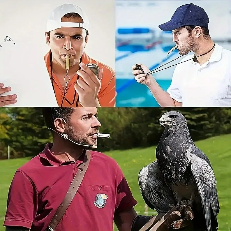 سلسلة مفاتيح صفارة إنقاذ ذهبية مكونة من 3 قطع، تصميم أنبوب مزدوج، مناسبة للتخييم/المشي لمسافات طويلة/التحكم في الهواء الطلق، أداة خارجية أساسية #6