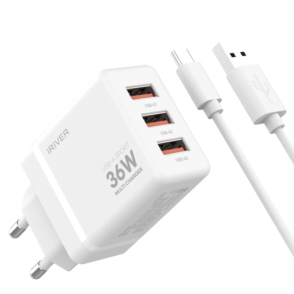 ريفير-شاحن متعدد مع USB ، 3 منافذ ، دعم شحن سريع ، كابل QC مشمول ، 36 واط ، 3 منافذ ، QC #2