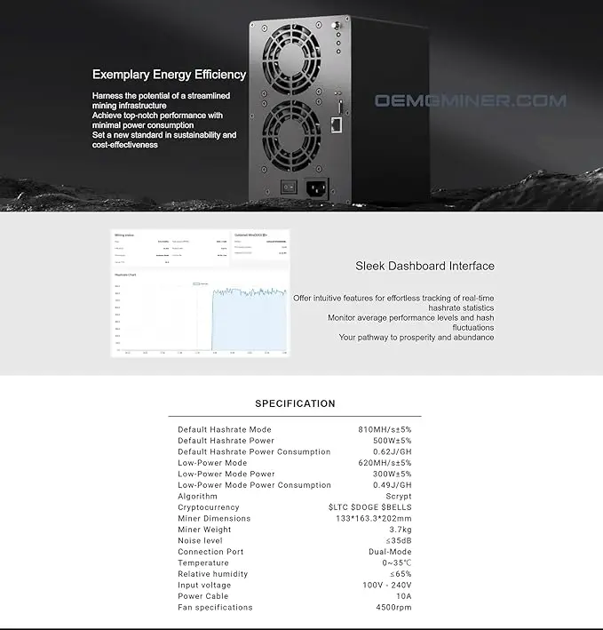 KIC New Goldshell Mini Doge III Plus ASIC Miner لـ Doge Coin & LTC Hashrate 810M 500W Power مع سلك طاقة اشتر 2 واحصل على 1 مجانًا #5