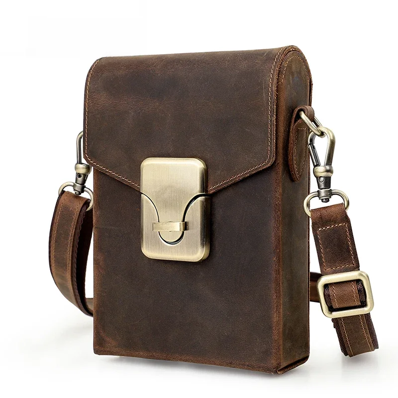 CONTACT'S skóra Crazy Horse mała torebka Crossbody Casual męskie torby na ramię luksusowa portmonetka męskie skórzane męskie etui na telefon etui Bolsos — zdjęcie 2