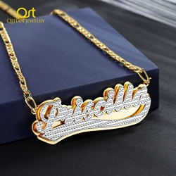 Qitian Customized Double Plated Varsity Name Necklace Personalized Stainless Steel Nameplate Names Pendant Jewelry For WomenGift