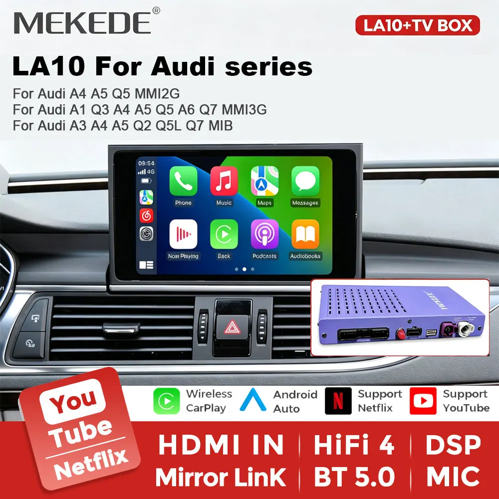 MEKEDE Box Carplay Wireless per Audi A4 A5 Q5 A1 Q3 A6 Q7 A3 Q2 Q5L Sistema MMI 2G/3G/MIB Android Auto Navigazione GPS BT5.0 DSP Hifi-4 Supporta Mirror Link Telecamera Microfono