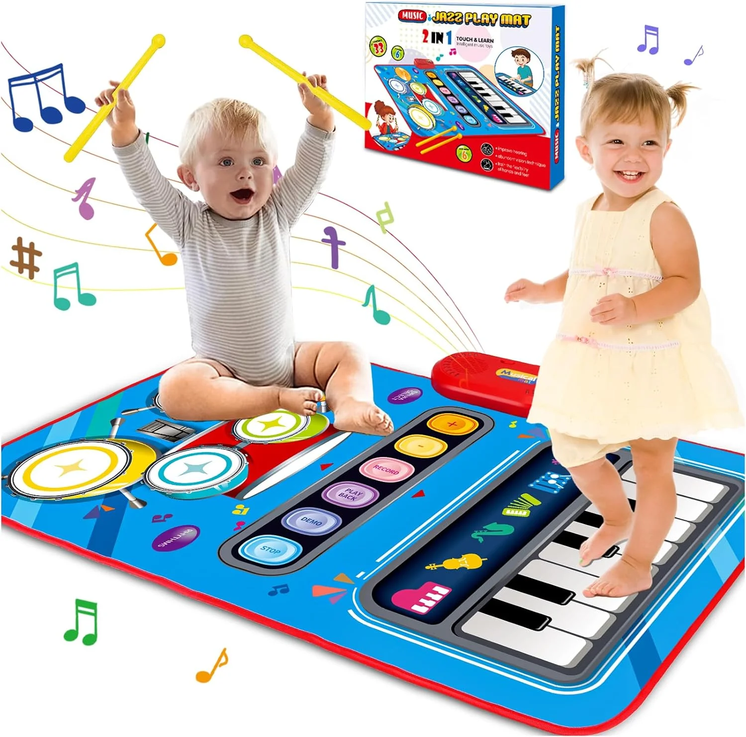 

Baby Toys for 1 Year Old: Baby Musical Mat Toddler Toys Age 1-2 - 2 in 1 Piano Drum Babies Play Mat - Infant Music Toy 12-18