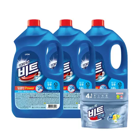 비트 액체 세탁세제 딥클린 파워세탁 4L 리필형x3개 + 비트캡슐5입x1개