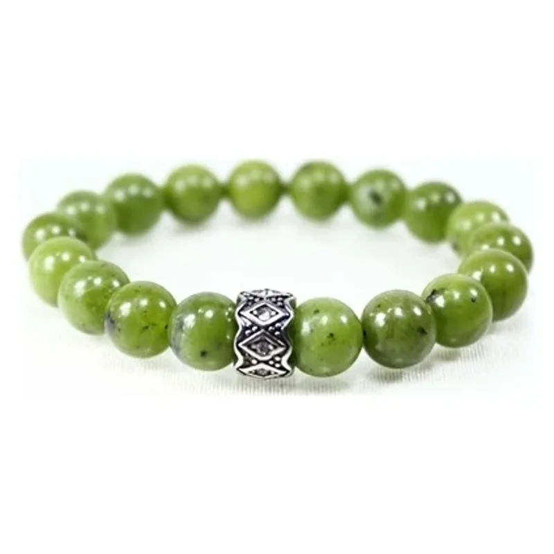 Canadian Jade Lucky Stone Bracelet with Steel Detail