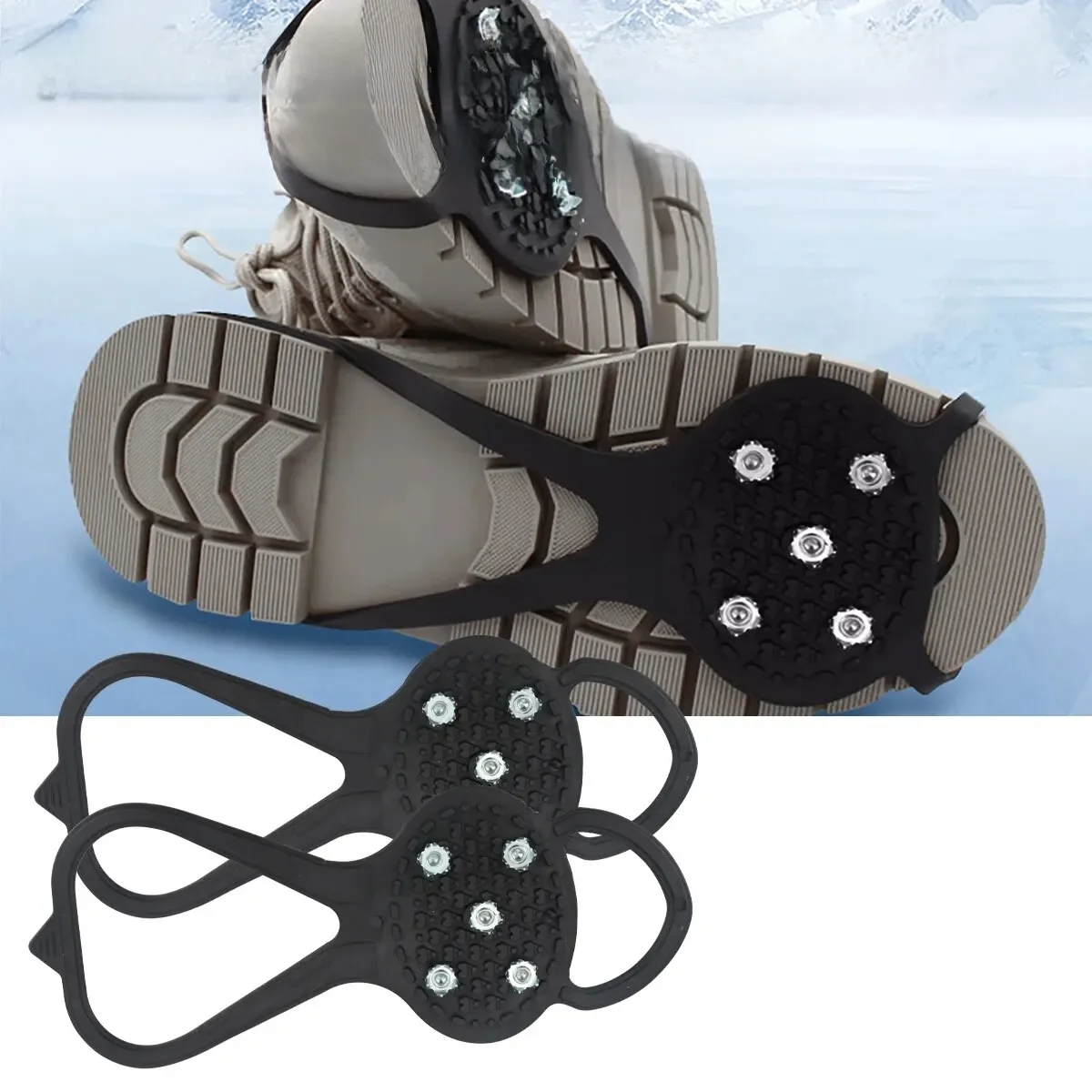 1 paire 5 goujons anti-dérapant glace neige Camping chaussures de marche bottes de sécurité d'hiver Crampons d'escalade professionnels universels