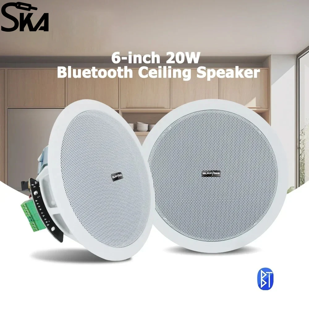 6-calowy głośnik o mocy 20 W. Połączenie z Iphone'em. Głośniki sufitowe Bluetooth. Odporny na wilgoć domowy system audio dla domowego biura hotelowego
