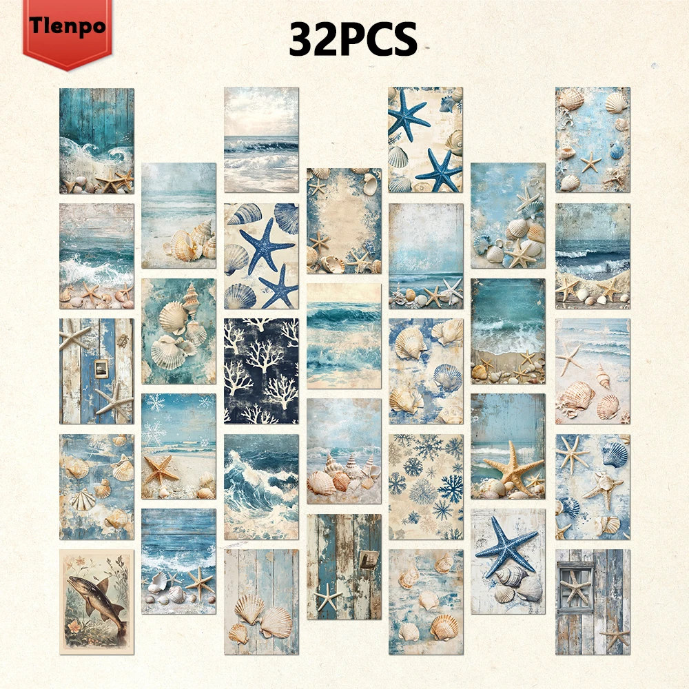 32 Stück, blaue Postkarten der Vintage-Ozean-Serie, Meer, Strand, Wellen, Postkarten, Urlaubskarten, Sammlerstücke