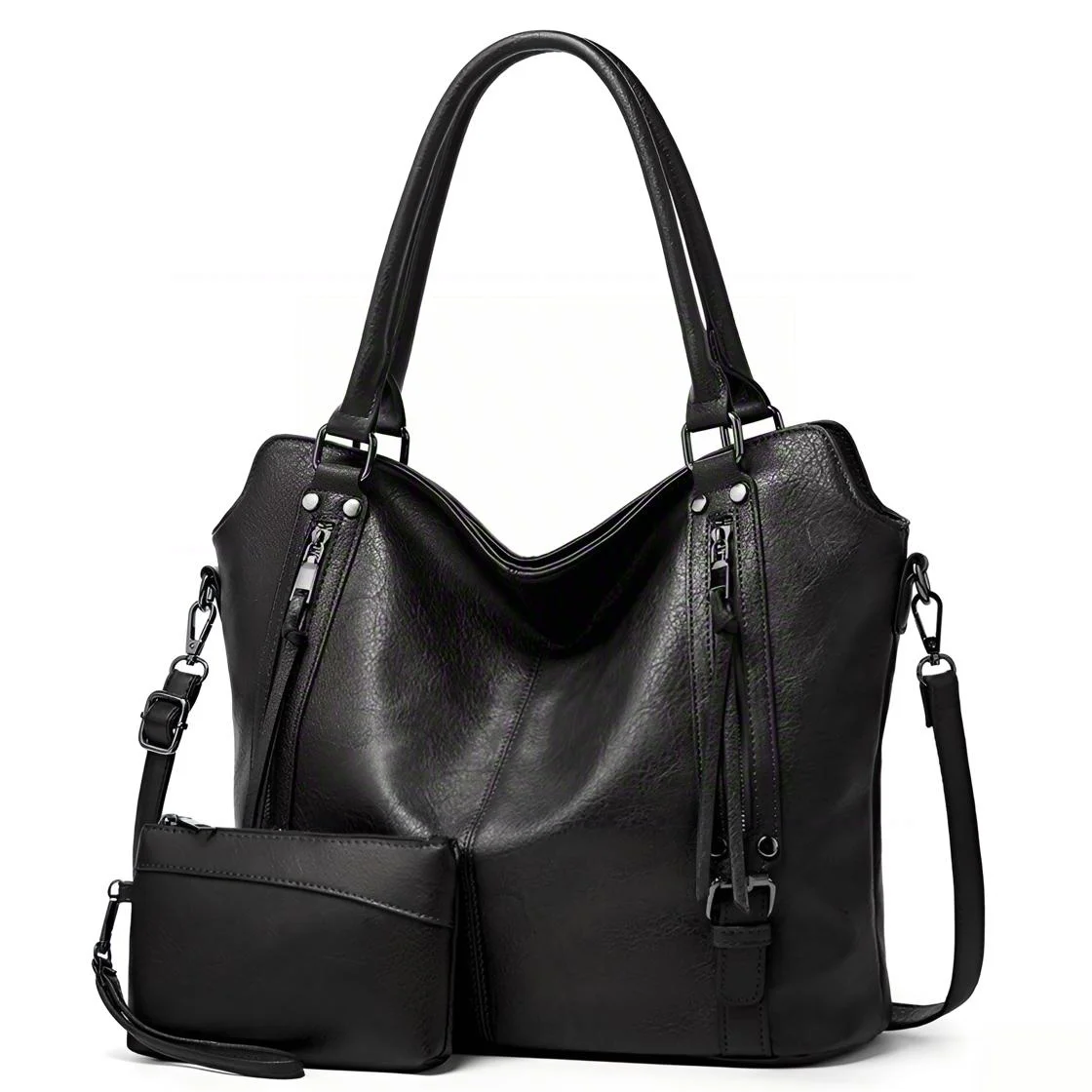 Rucksack Damen Handtasche Groß Shopper mit Geldbörse, Elegante Schultertasche (Umhängetasche, Große Tasche mit vielen Fächern, 2-Tlg, Vegane Tasche für Alltag, Büro und Shopping), 44*16*32cm