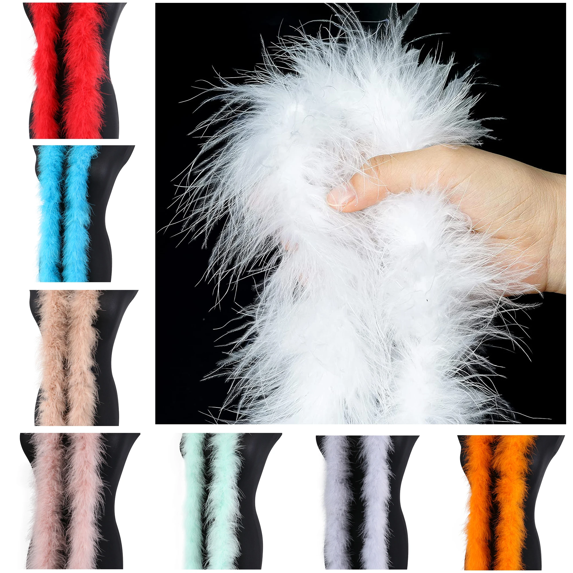 2 متر/قطعة لينة رقيق مارابو ريشة بوا النعامة الطبيعية تركيا الريش شال لفستان الملابس الديكور وشاح 20 جرام