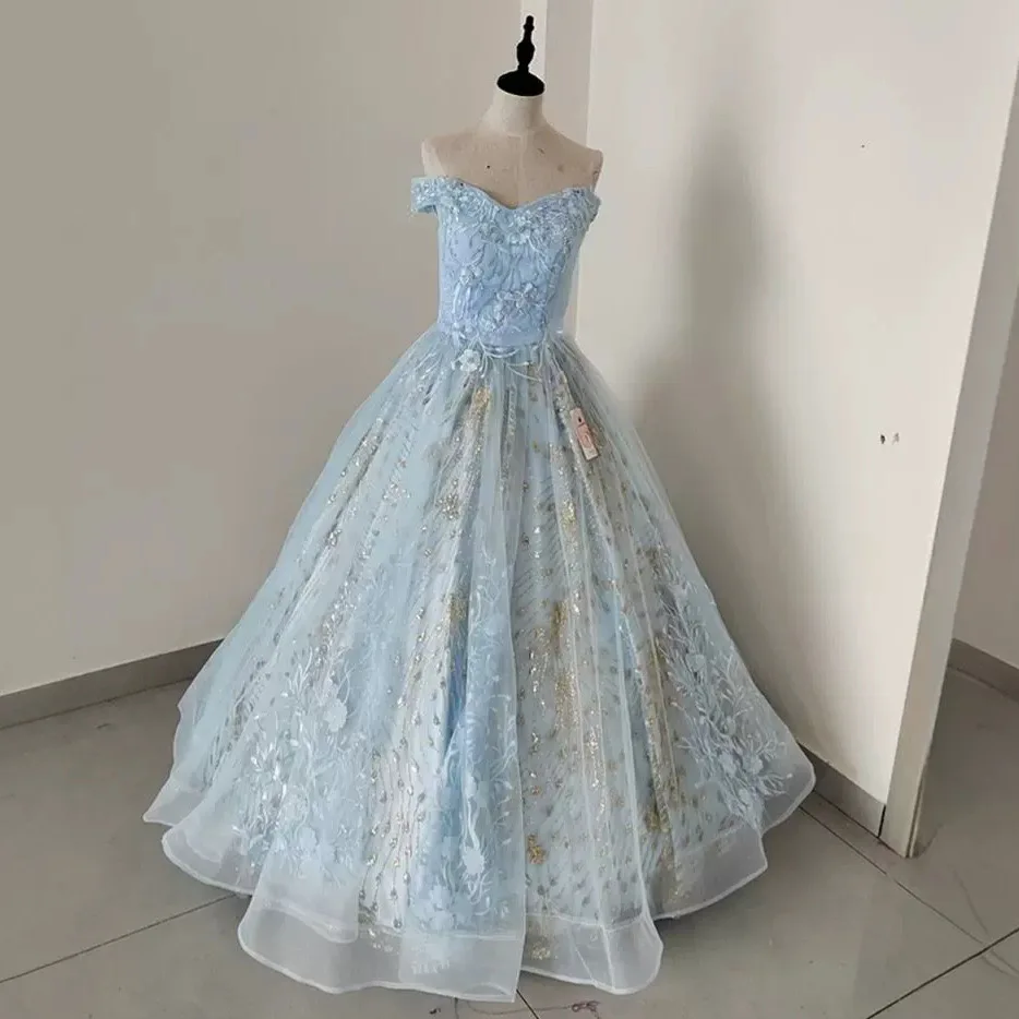 Blue princess dress lace gown