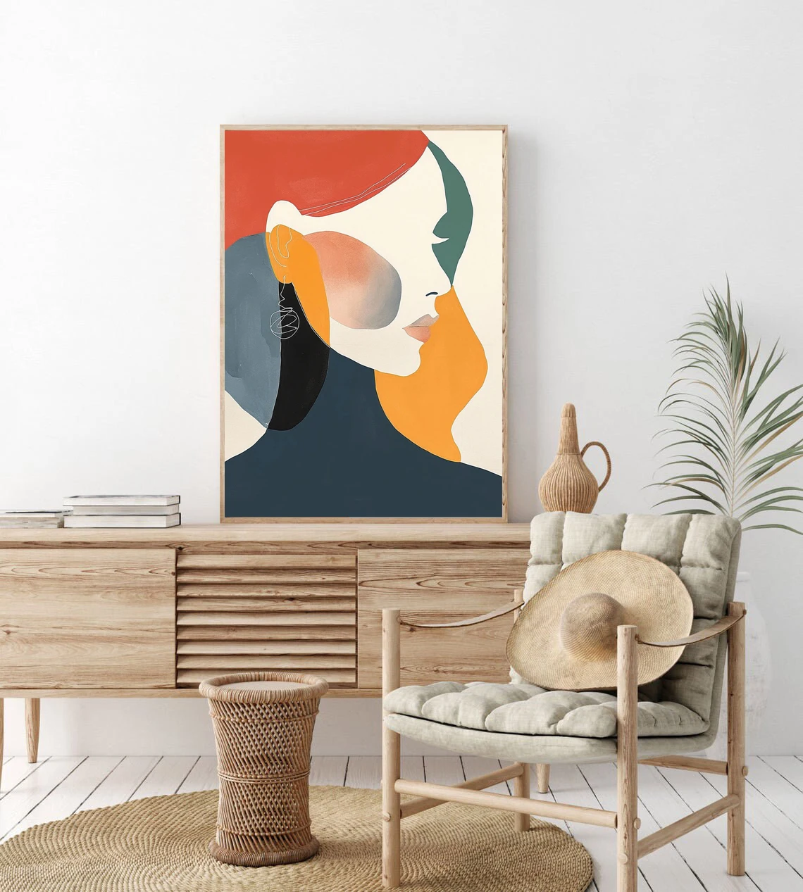 Minimalism Color Abstract Face Profile painting,Women art canvas paintings posters and prints.