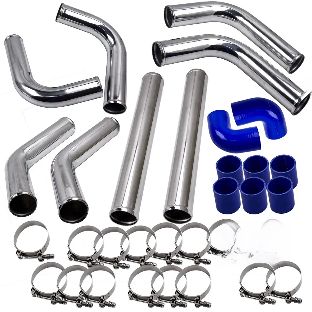 2,5 Zoll Universal Aluminium Ladeluftkühler Turbo Rohrleitungssatz + Silikon + Klemme
