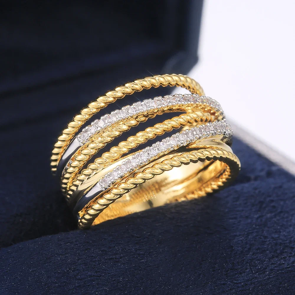 Huitan New Arrival Twist Cross Finger Ring dla kobiet Pierścionek rocznicowy Codziennie nadający się do noszenia Wszechstronne klasyczne pierścionki sznurkowe DropShipping — zdjęcie 2